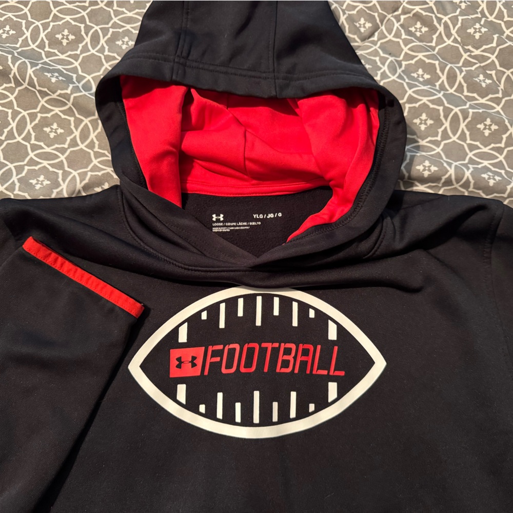 Under Armour Hoodie Sweatshirt Football Graphic Print Youth Large EUC